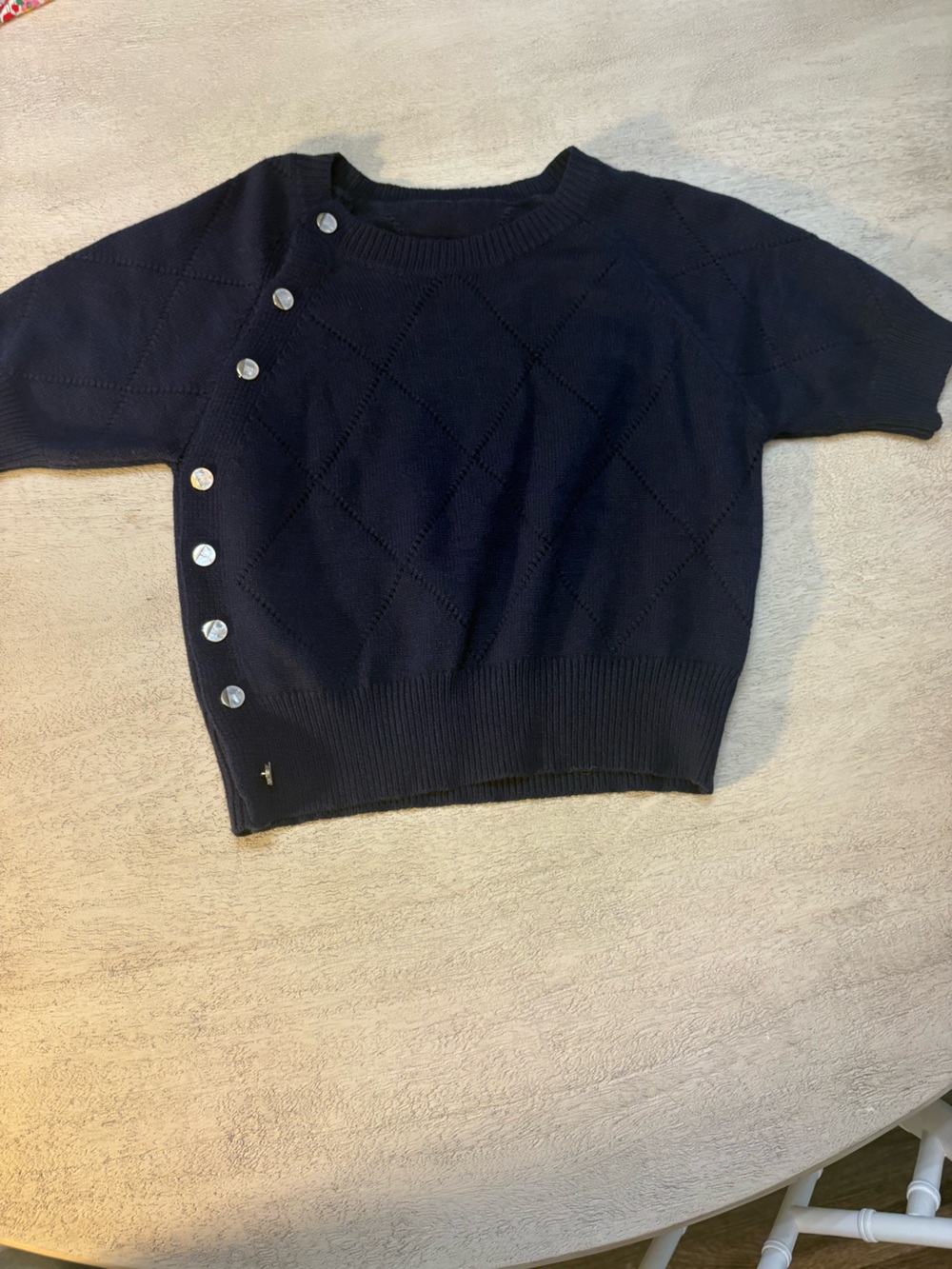SHEIN Navy Diamond Knit Sweater with Silver Button Detail